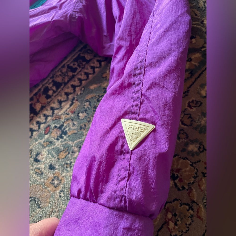 Vintage 80s One Piece Ski Snowboarding Suit Purple Turquoise Size 16 by Fera - Picture 8 of 17